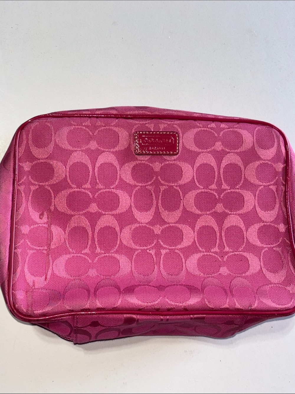 Coach Pink Signature Case Vintage Coach Signature Hot Pink Large Cosmetic Bag